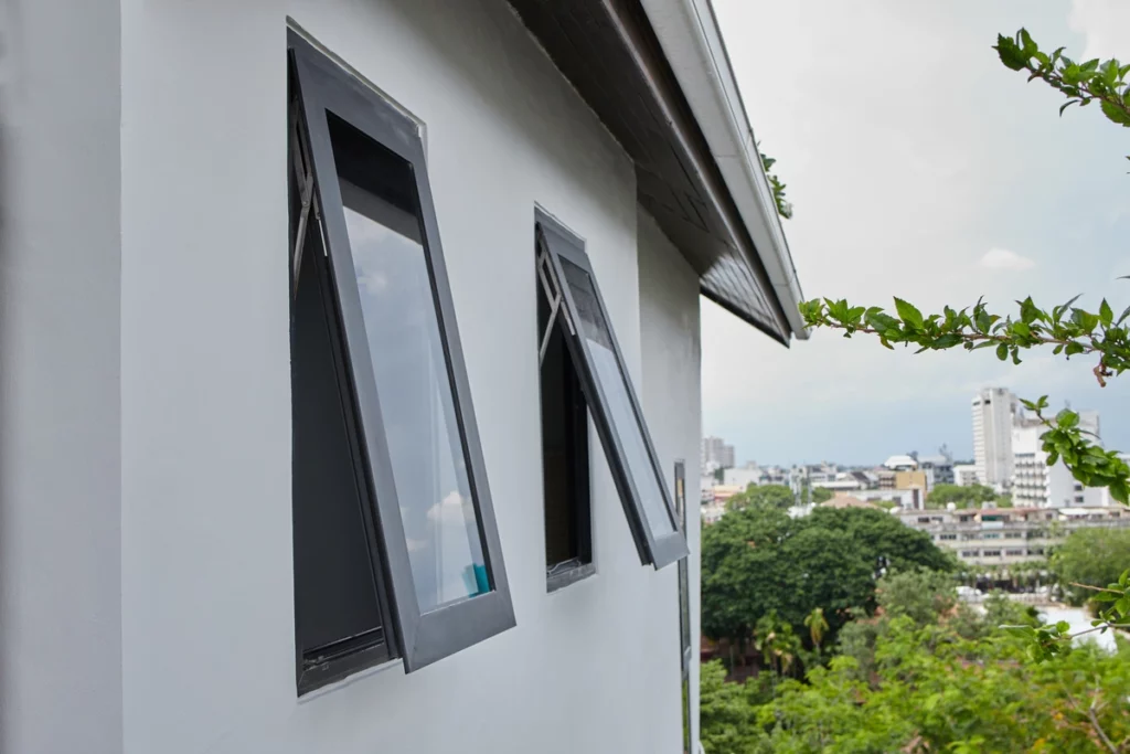black frame standard size windows of a house
