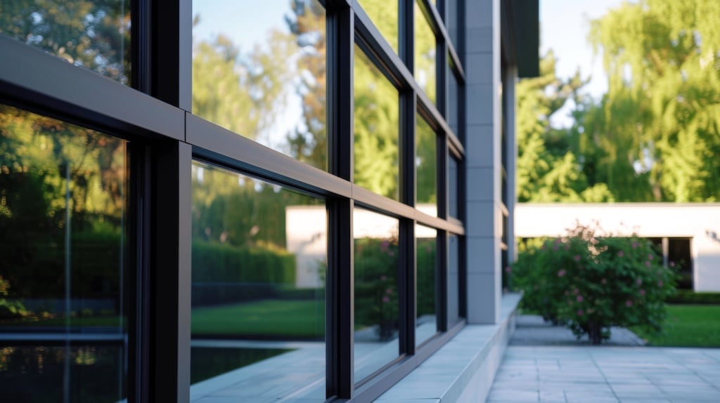 fixed windows with standard window sizes on outside of modern residential home with black trim