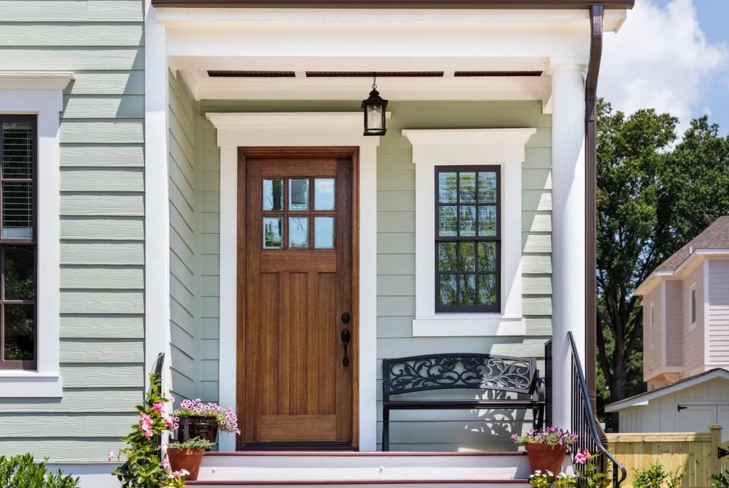 close up of entry door to maryland home after door replacement and window installation