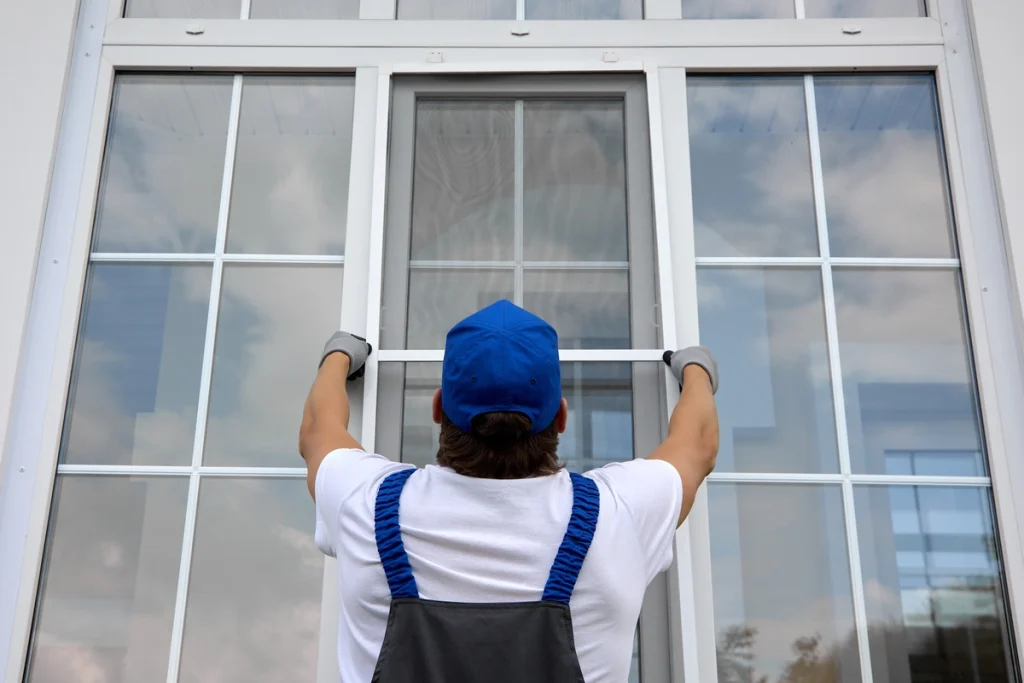 man installing new white windows