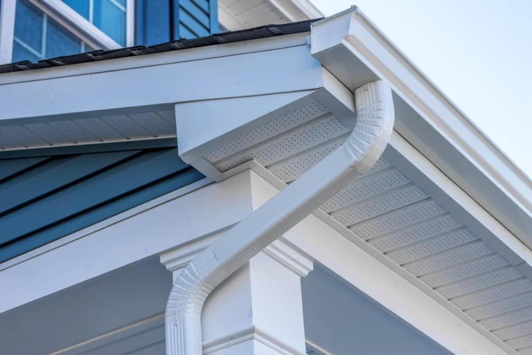 soffit and fascia-white fascia and other roofing materials on home