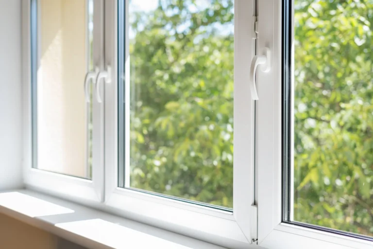 a window with white plastic windows
