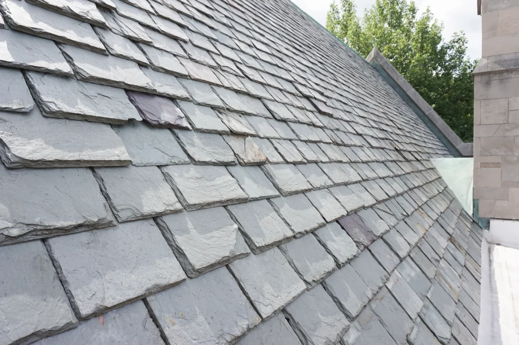 close up of new slat roof shingles installed on home