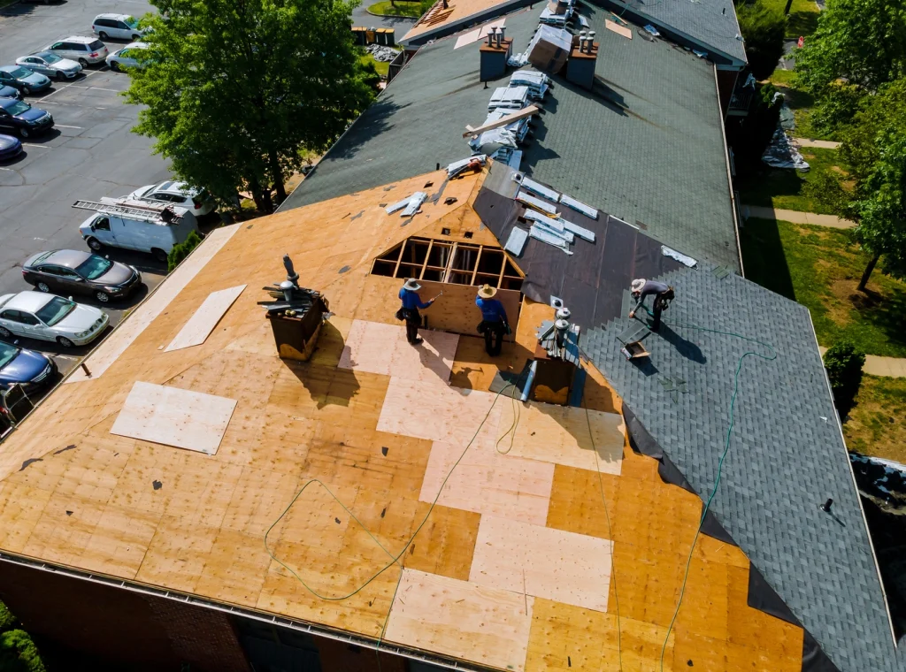 aerial view of new roof replacement with best roof shingles options