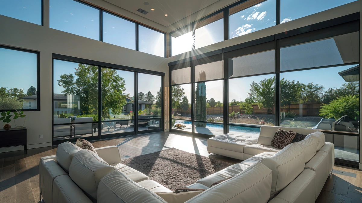 Contemporary suburban house floor to ceiling window