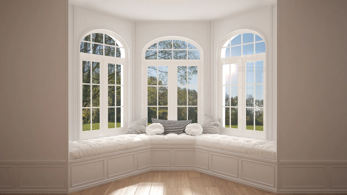 living room with bay windows