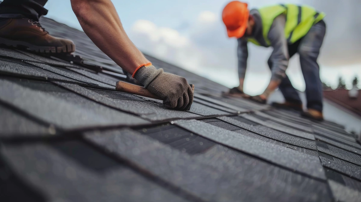 professionals installing new shingles