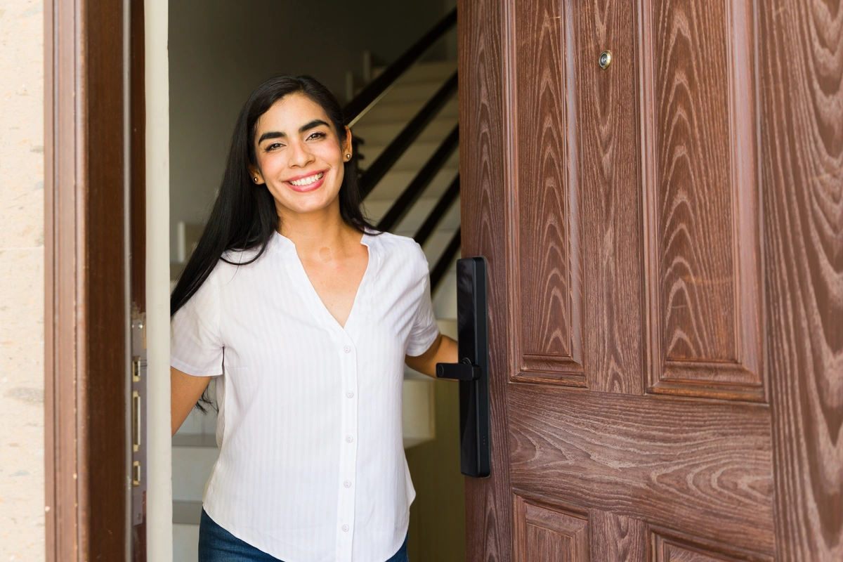 new installed door and homeowner