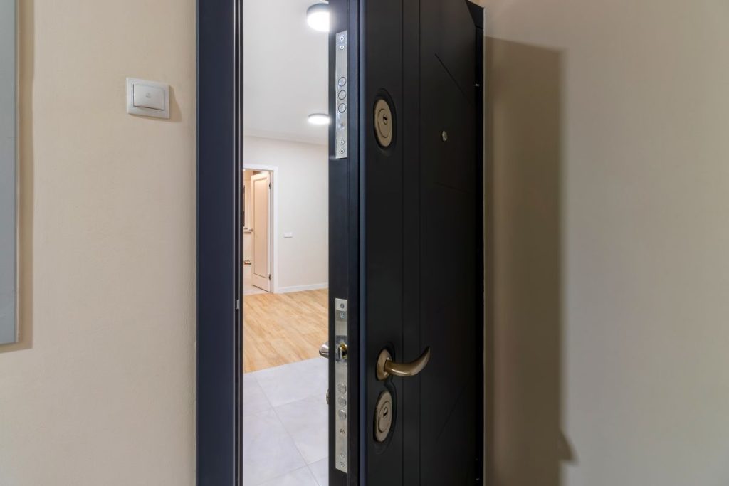 black metal door