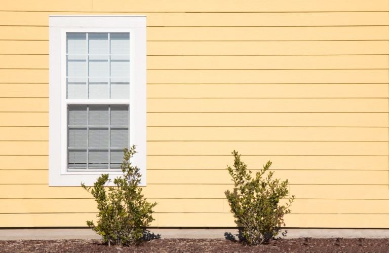 yellow siding with one white window